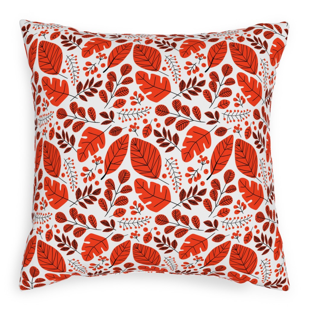 Red Leaves Pillow, Woven, Black, 20x20, Single Sided, Red
