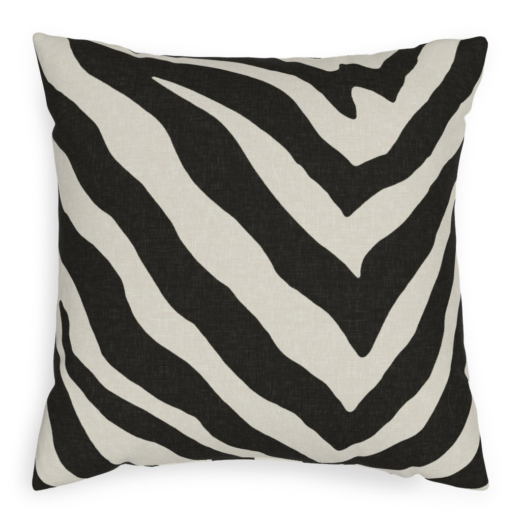 Zebra Pattern Pillow, Woven, Black, 20x20, Single Sided, Black, Black