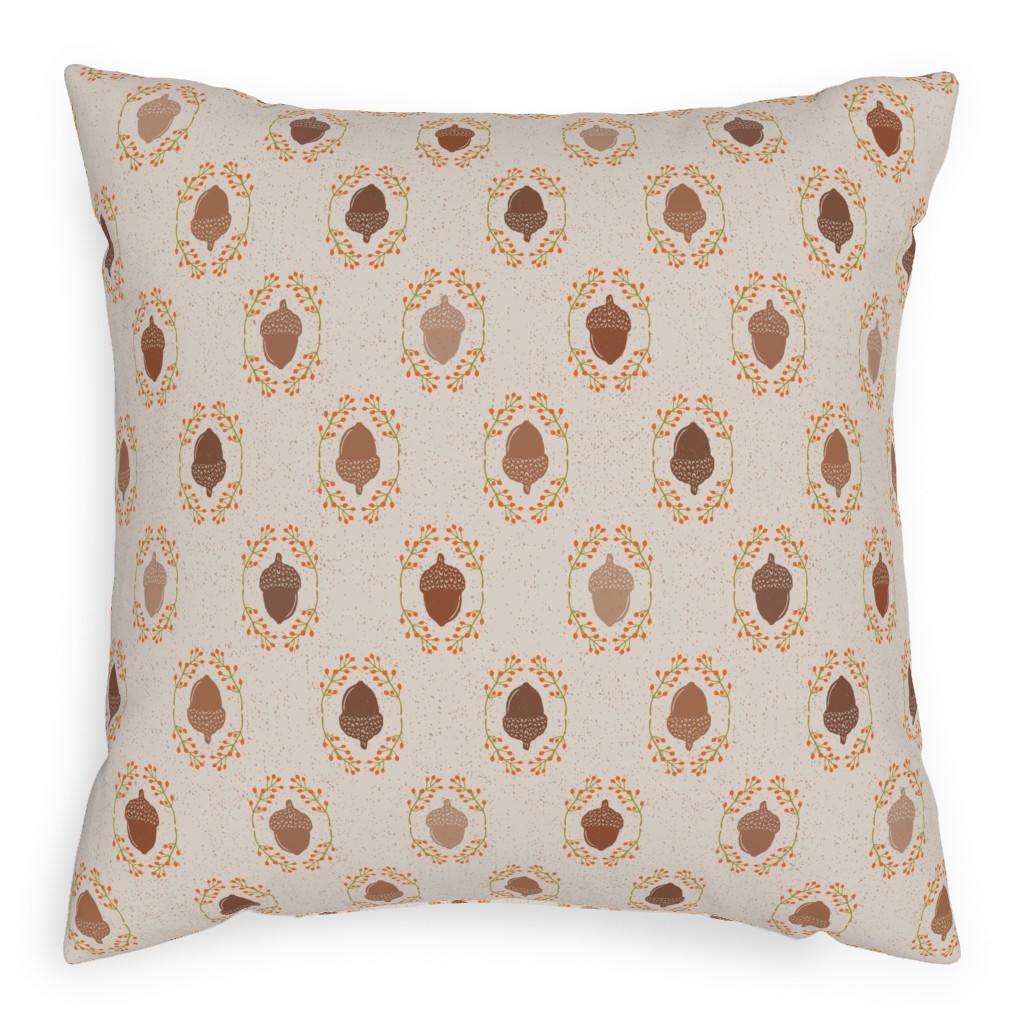 Autumn Acorn Rosehip Textured Damask Pillow, Woven, Black, 20x20, Single Sided, Beige