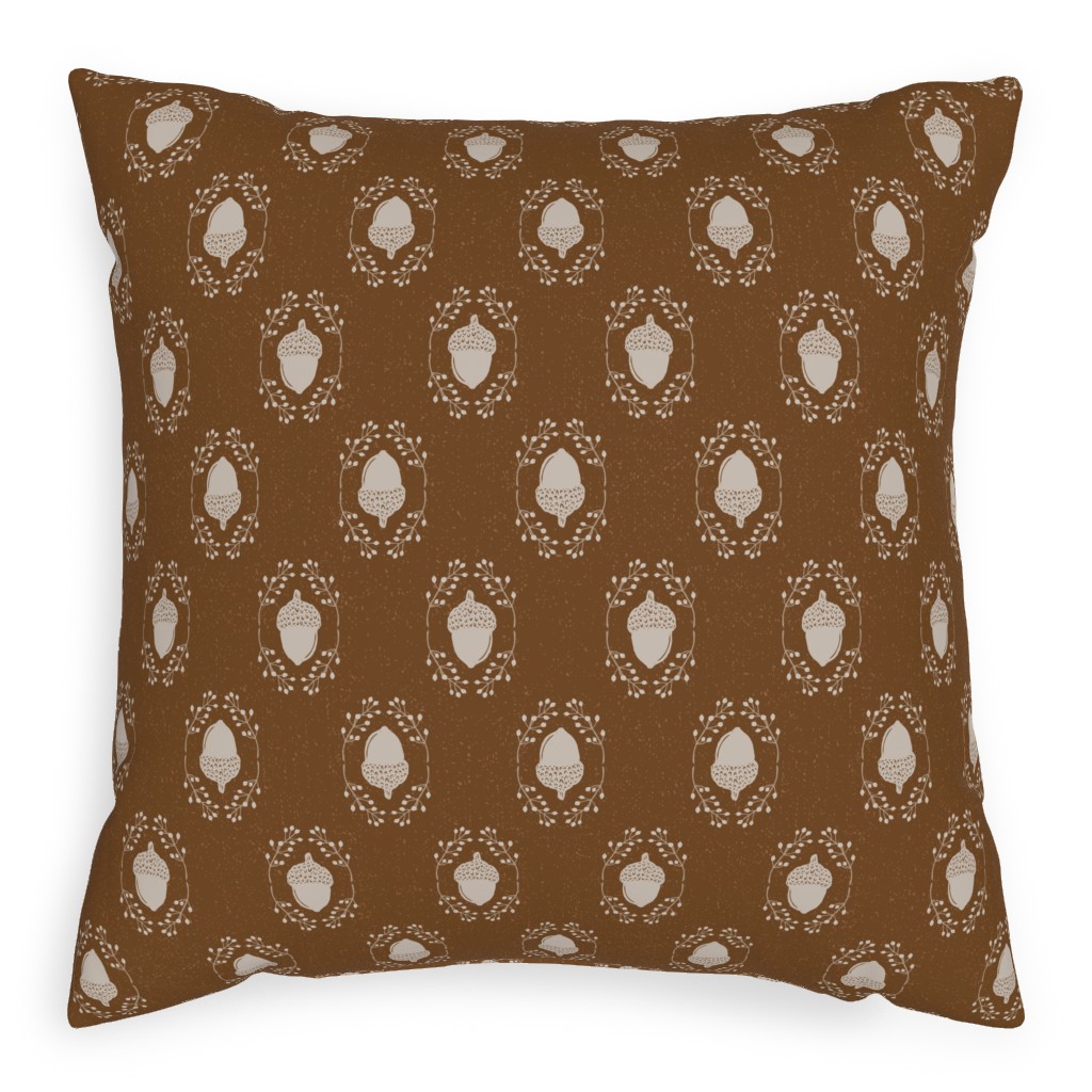 Autumn Acorn Rosehip Textured Damask Pillow, Woven, Black, 20x20, Single Sided, Brown, Sap