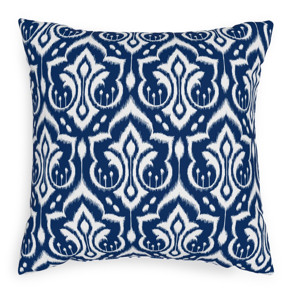 Ikat Damask - Midnight Navy Pillow, Woven, Black, 20x20, Single Sided, Blue