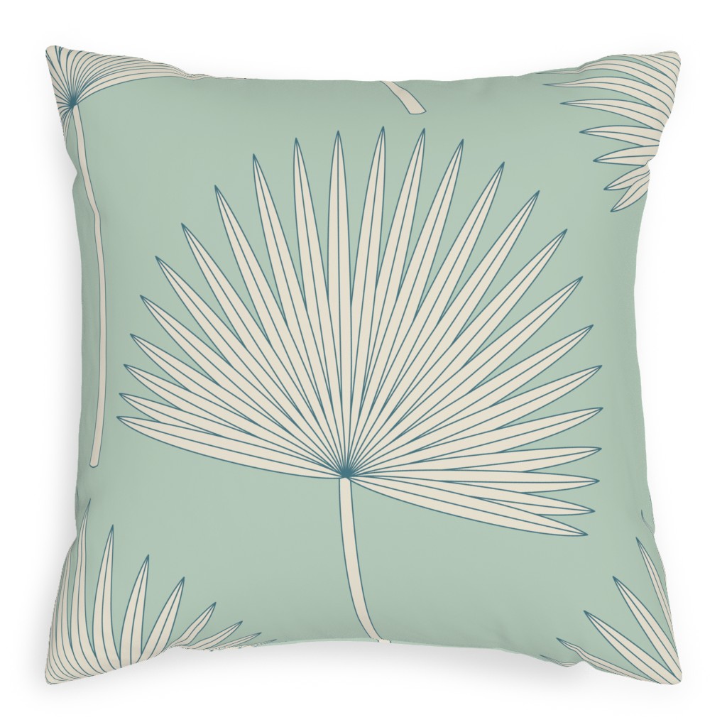 Boho Sunshine Palm Leaves Pillow, Woven, Black, 20x20, Single Sided, Green, Aloe