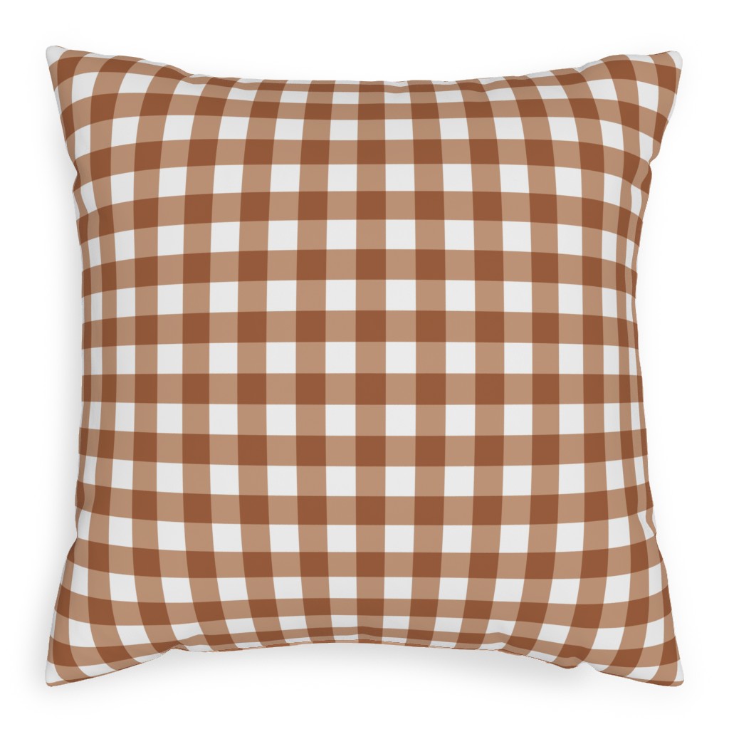 Gingham Plaid Check Pillow, Woven, Black, 20x20, Single Sided, Brown, Toast