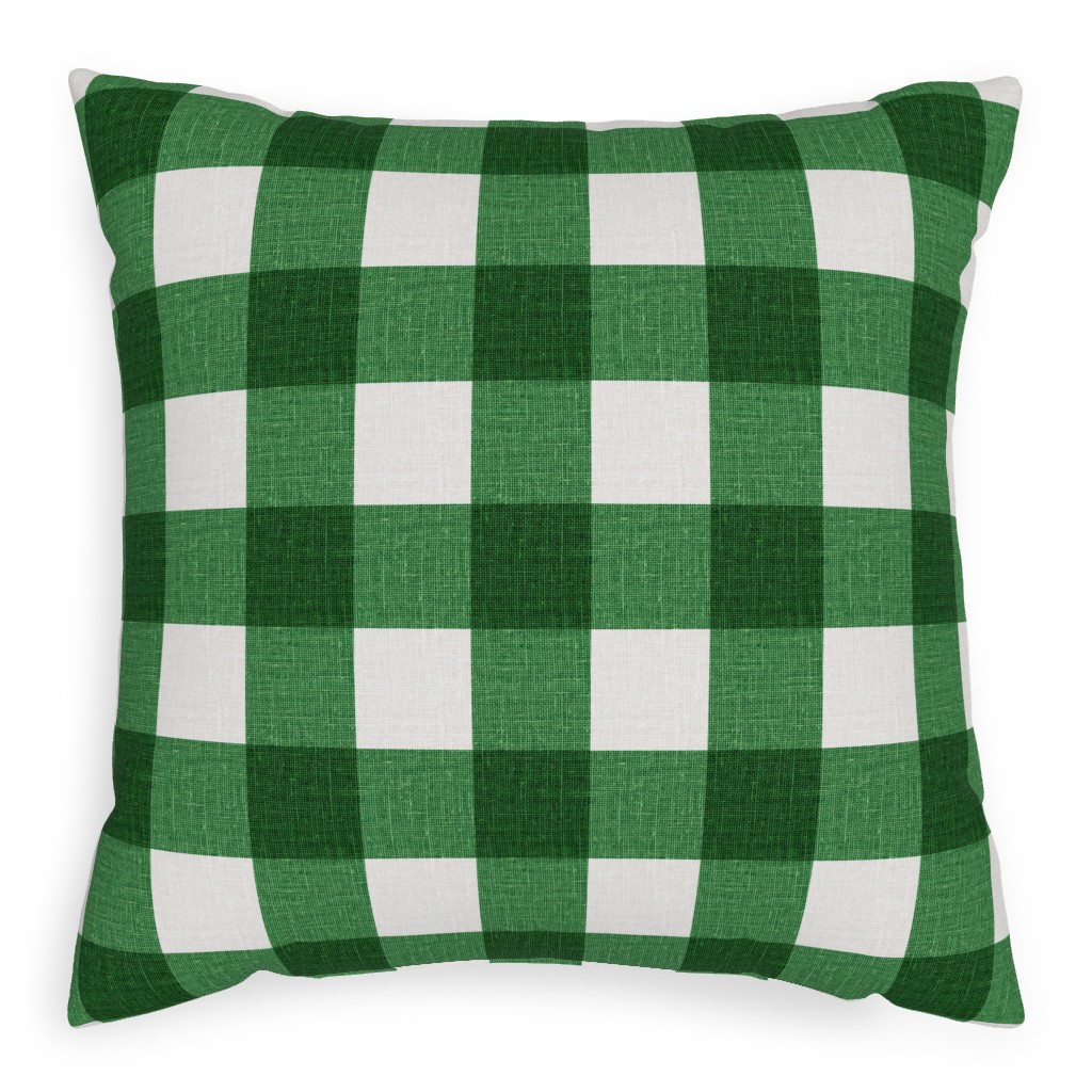 Gingham Linen - Green Pillow, Woven, Black, 20x20, Single Sided, Green, Classic Green