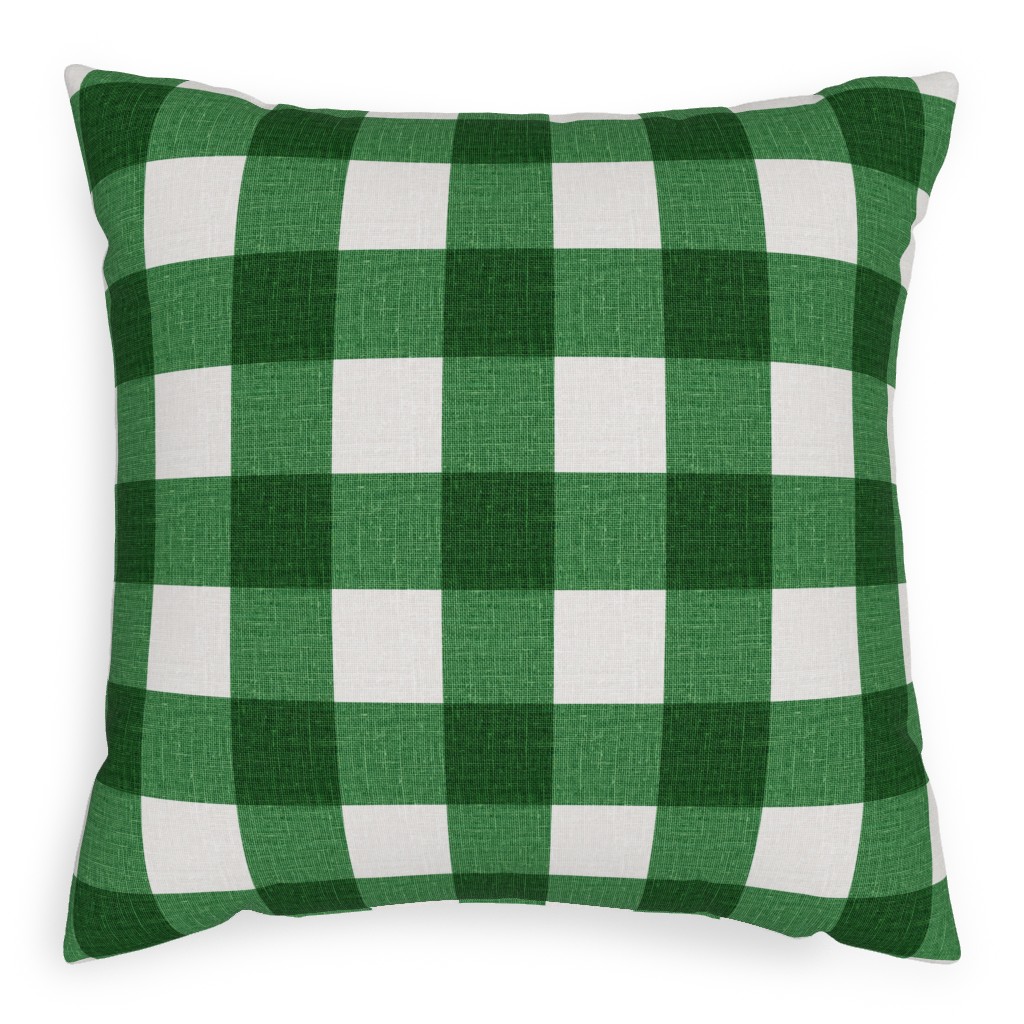 Gingham Linen - Green Pillow, Woven, Black, 20x20, Single Sided, Green