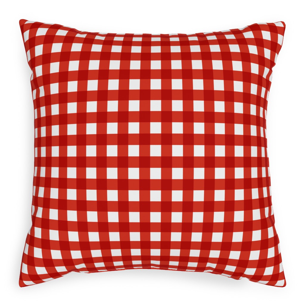 Gingham Plaid Check Pillow, Woven, Black, 20x20, Single Sided, Red