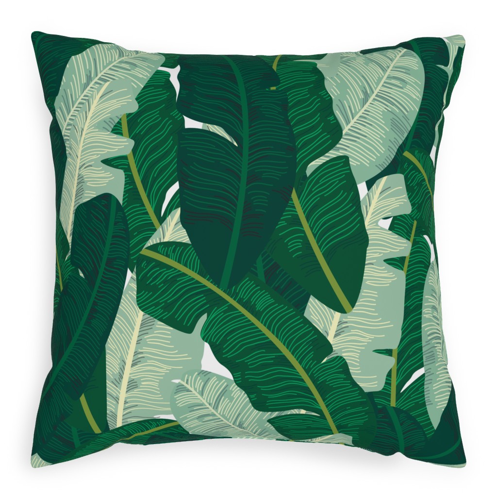 Classic Banana Leaves - Palm Springs Green Pillow, Woven, Black, 20x20, Single Sided, Green