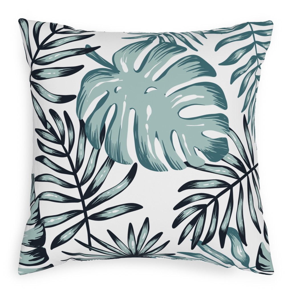 Tropical Leaves - Green Pillow, Woven, Black, 20x20, Single Sided, Green