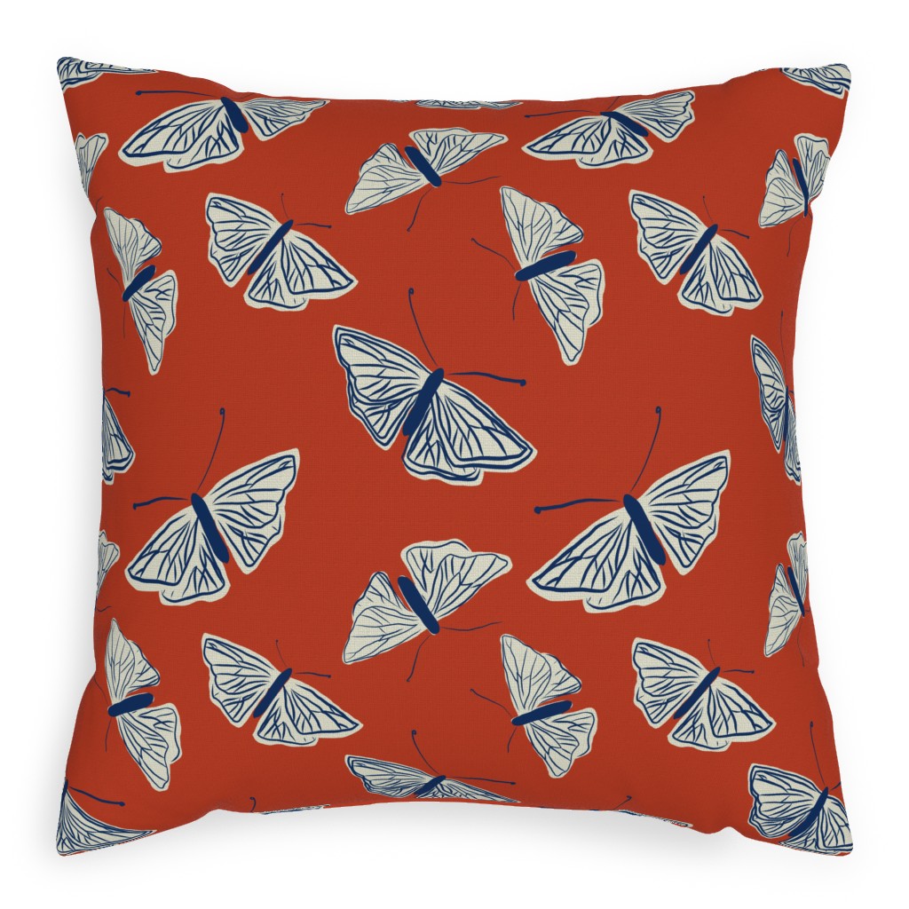 Moths - Rust Pillow, Woven, Black, 20x20, Single Sided, Red