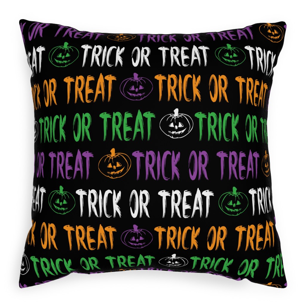 Trick or Treat Halloween Typography - Multi Pillow, Woven, Black, 20x20, Single Sided, Multicolor