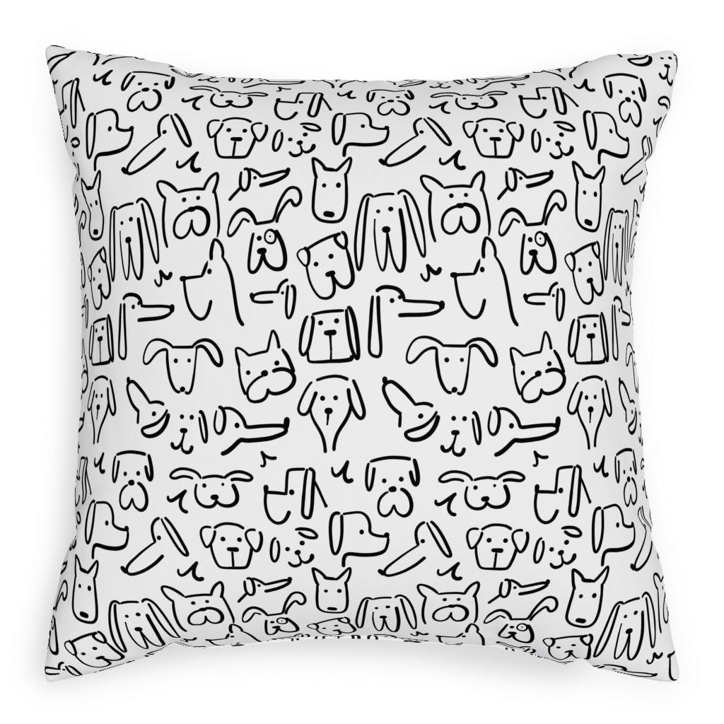 Playful Pups - Black and White Pillow, Woven, Black, 20x20, Single Sided, White