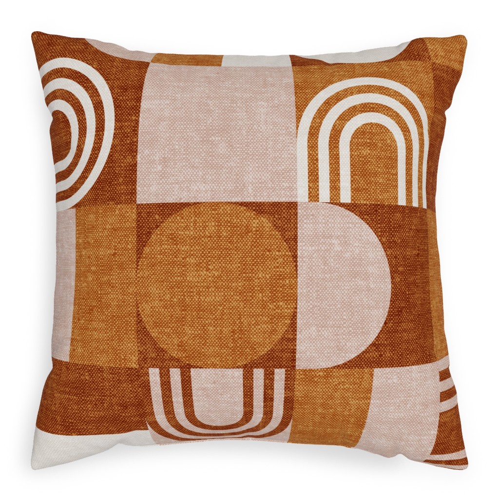 Aria Geometric Patchwork - Orange Pillow, Woven, Black, 20x20, Single Sided, Orange
