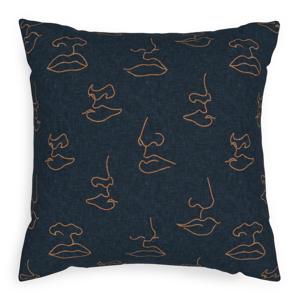 Aria Faces - Blue Pillow, Woven, Black, 20x20, Single Sided, Blue, True Blue