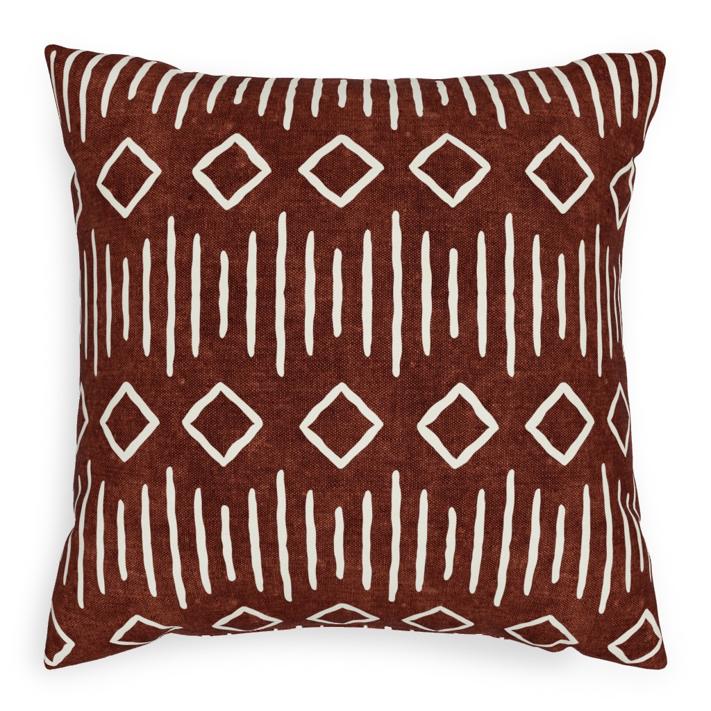 Diamond Mud Cloth Pillow, Woven, Black, 20x20, Single Sided, Brown, Chestnut