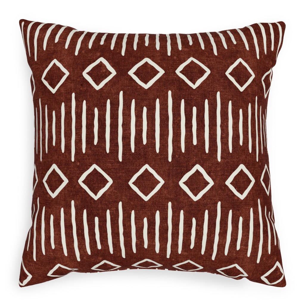 Diamond Mud Cloth Pillow, Woven, Black, 20x20, Single Sided, Brown