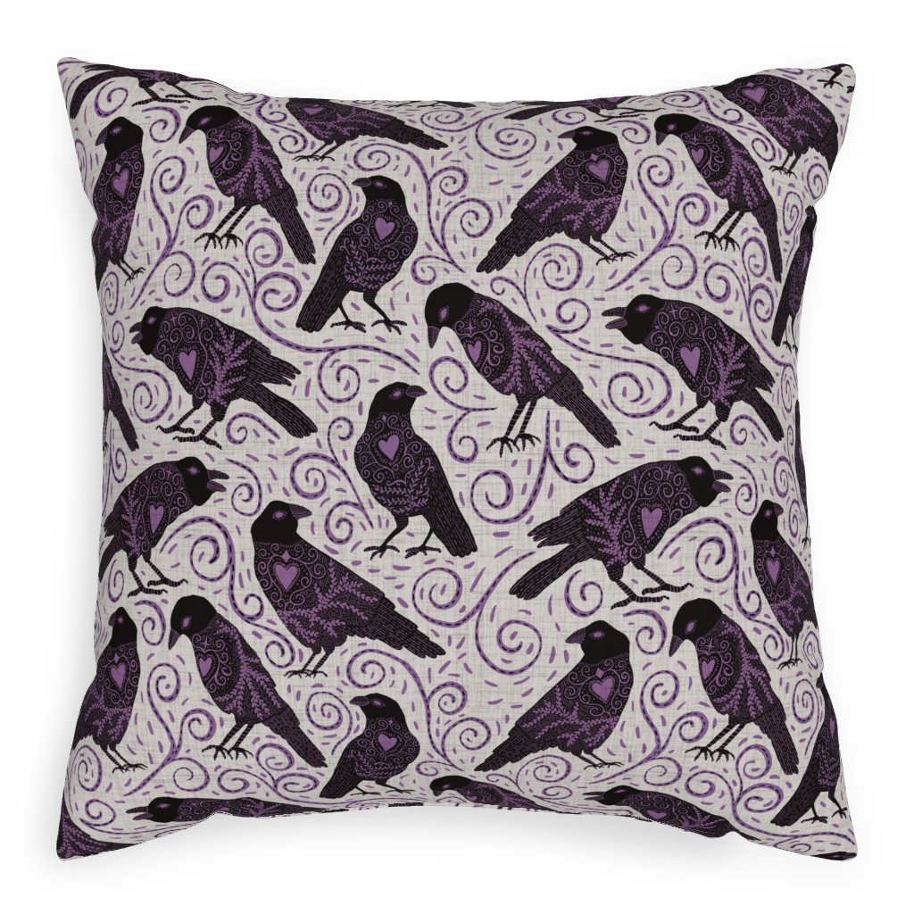 Raven - Ivory Pillow, Woven, Black, 20x20, Single Sided, Purple, Purple