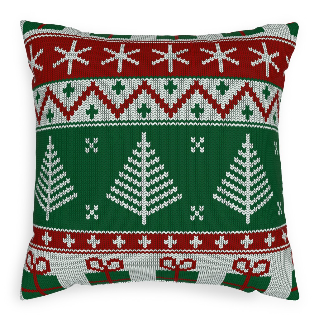 Christmas Knit - Green Pillow, Woven, Black, 20x20, Single Sided, Multicolor