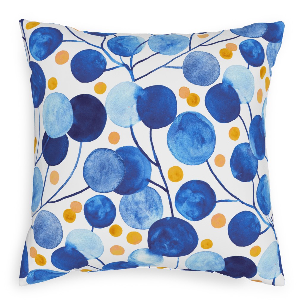 Pompom Plants - Cobalt and Gold Pillow, Woven, Black, 20x20, Single Sided, Blue
