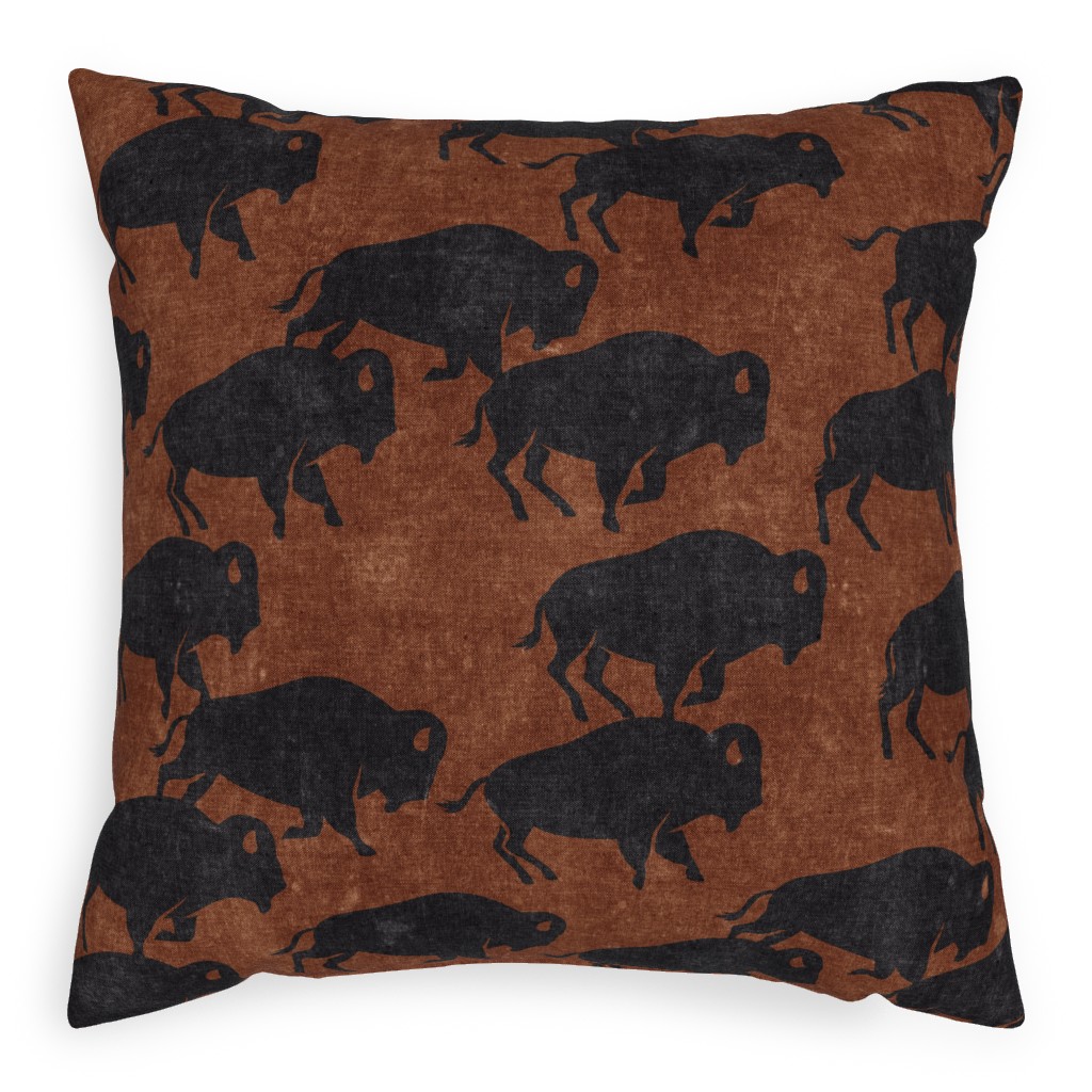 Bison Stampede - Inkwell on Brandywine Pillow, Woven, Black, 20x20, Single Sided, Brown, Brown