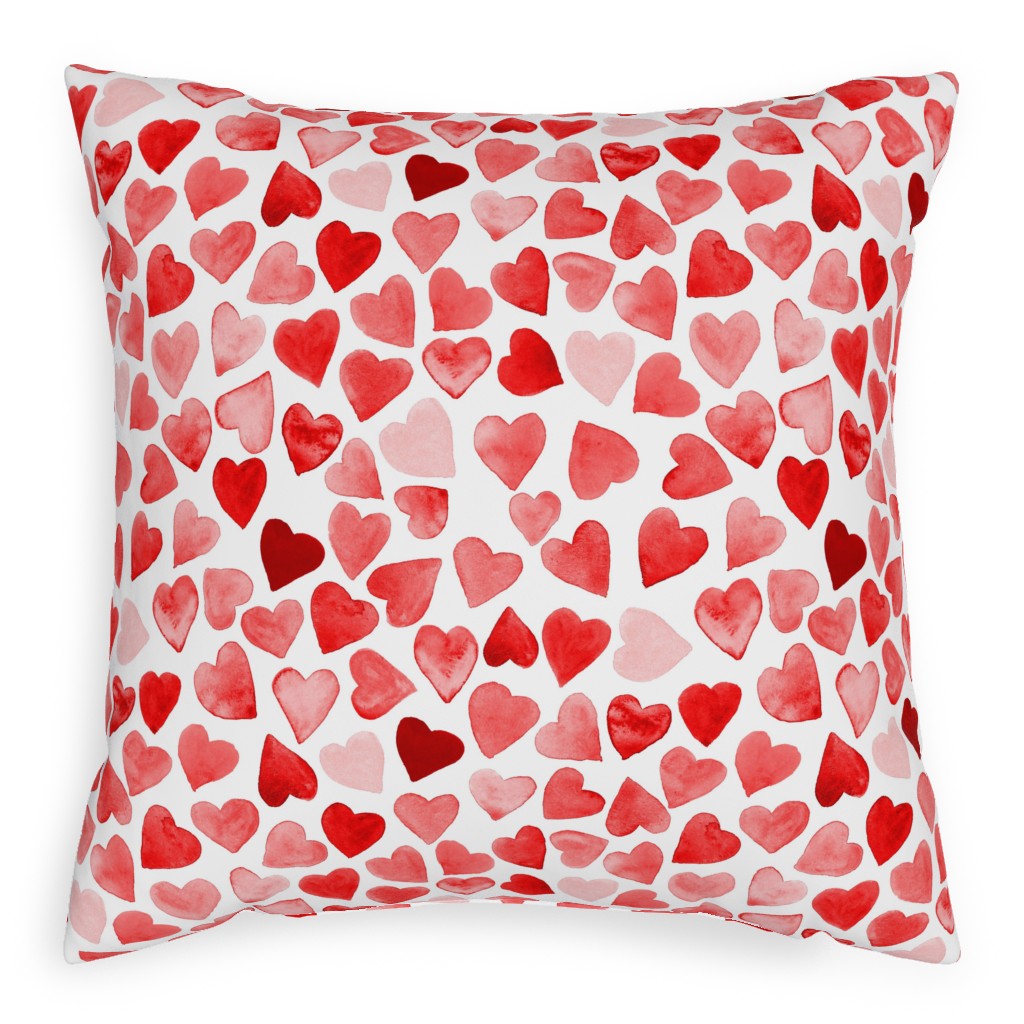 Red Hearts Watercolor - Red Pillow, Woven, Black, 20x20, Single Sided, Red, Red