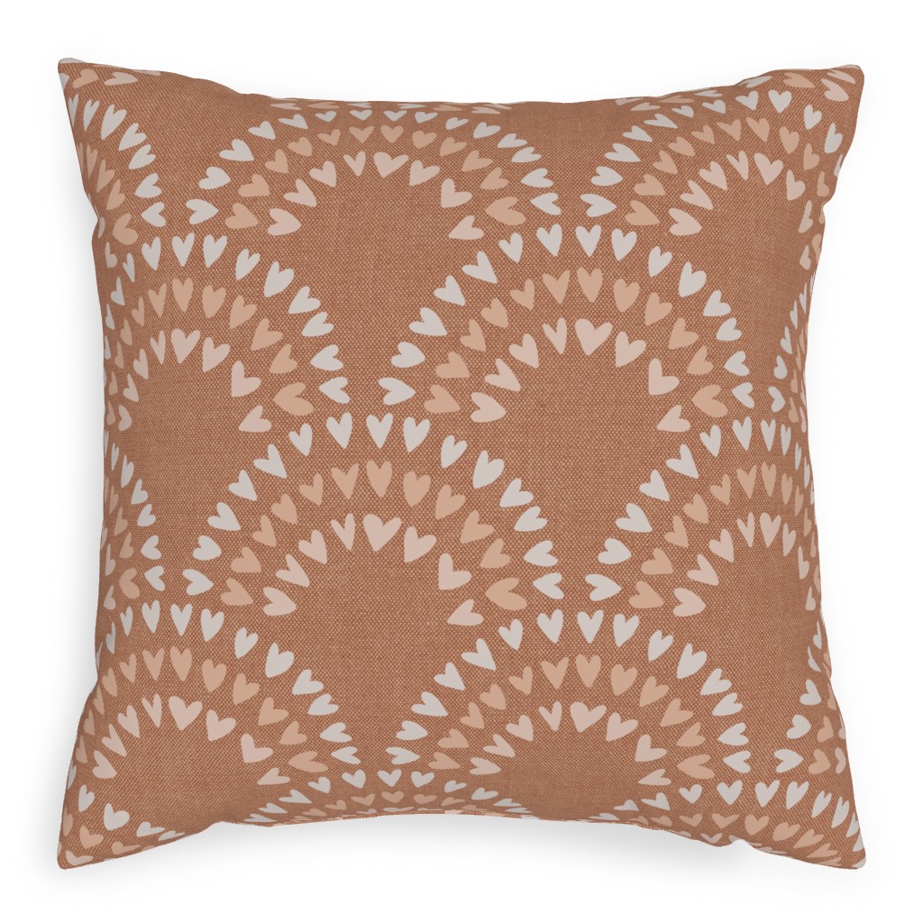Scalloped Heart Rainbows - Pink Pillow, Woven, Black, 20x20, Single Sided, Pink