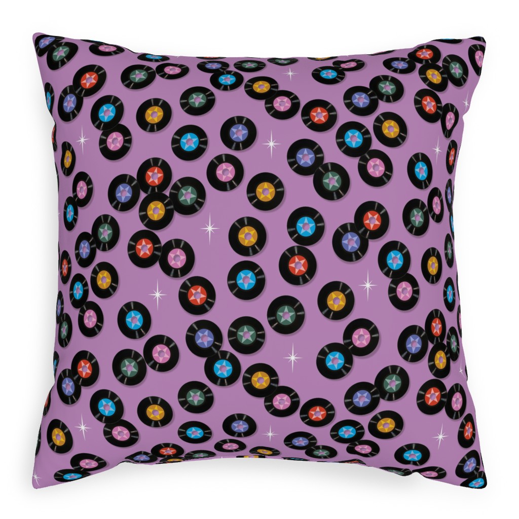 Pop Star Vintage Vinyl Records Pillow, Woven, Black, 20x20, Single Sided, Purple, Lilac