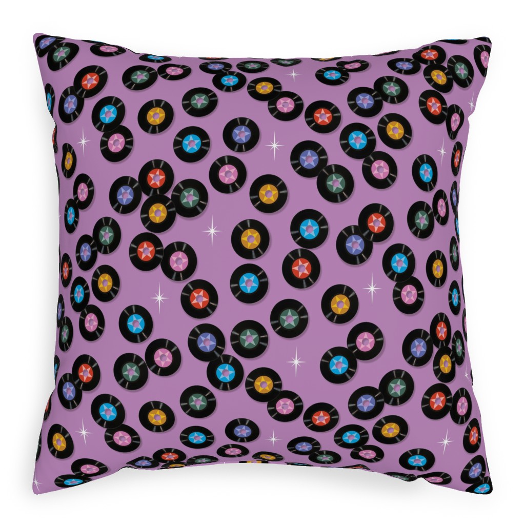 Pop Star Vintage Vinyl Records Pillow, Woven, Black, 20x20, Single Sided, Purple