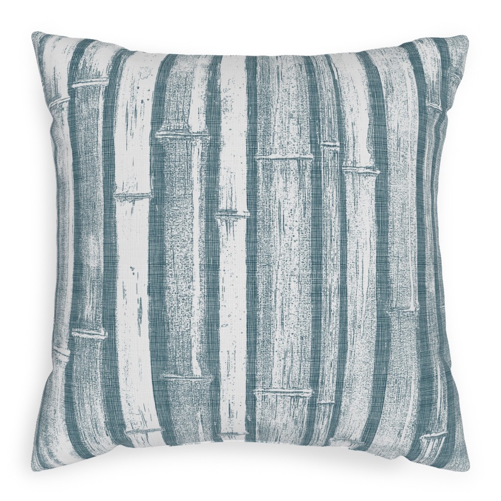 Bamboo - Grey Pillow, Woven, Black, 20x20, Single Sided, Blue, True Blue