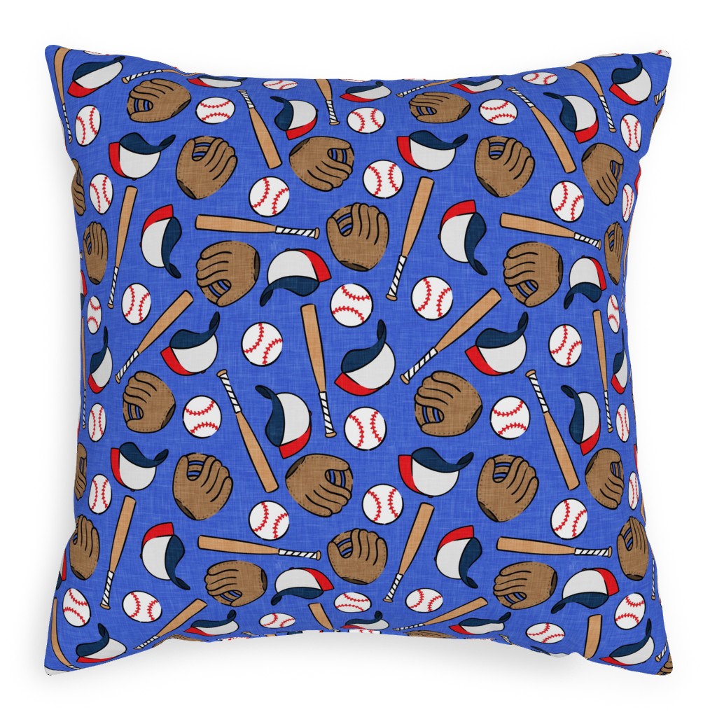 Baseball Bats Mits and Balls Pillow, Woven, Black, 20x20, Single Sided, Blue, Gentle Violet