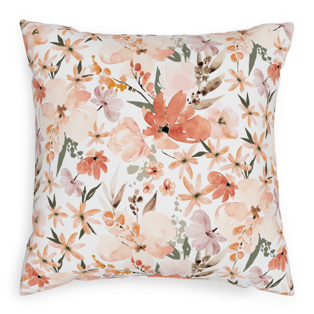 Earth Tone Floral Summer in Peach & Apricot Pillow, Woven, Black, 20x20, Single Sided, Pink