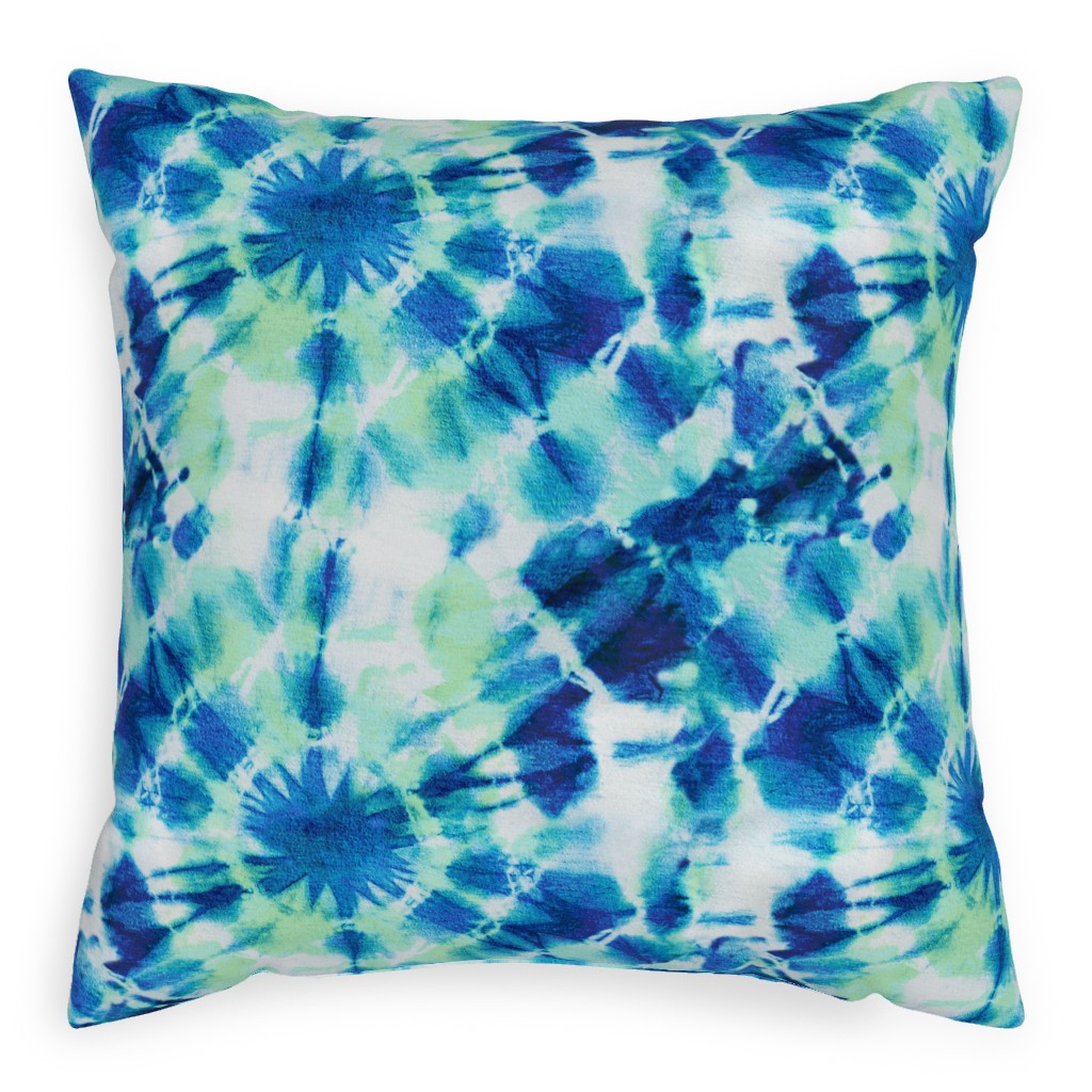 Tie Dye Ink Splat Indigo and Green Pillow, Woven, Black, 20x20, Single Sided, Blue, True Blue