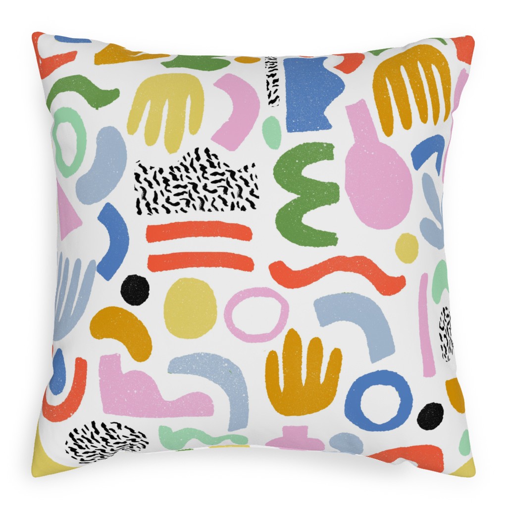 Happy Blocks Pillow, Woven, Black, 20x20, Single Sided, Multicolor, White