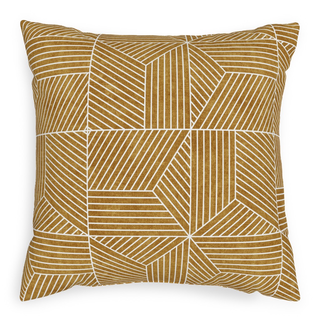 Bohemian Geometric Tiles - Mustard Pillow, Woven, Black, 20x20, Single Sided, Yellow