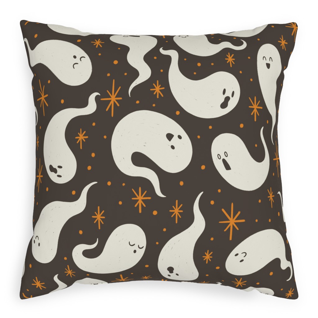 Friendly Ghosts - Black Pillow, Woven, Beige, 20x20, Single Sided, Gray