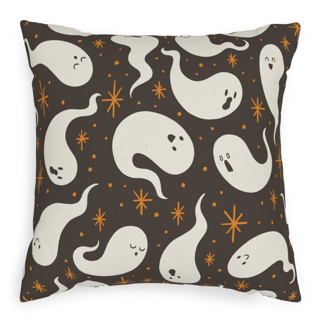 Friendly Ghosts - Black Pillow, Woven, Beige, 20x20, Single Sided, Gray, Gray