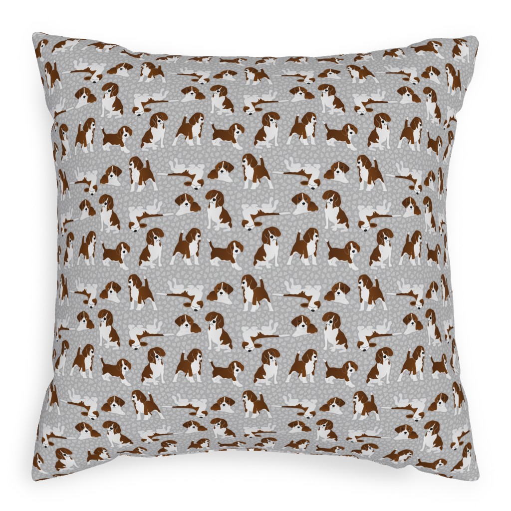 Beagle Dog Pillow, Woven, Beige, 20x20, Single Sided, Gray