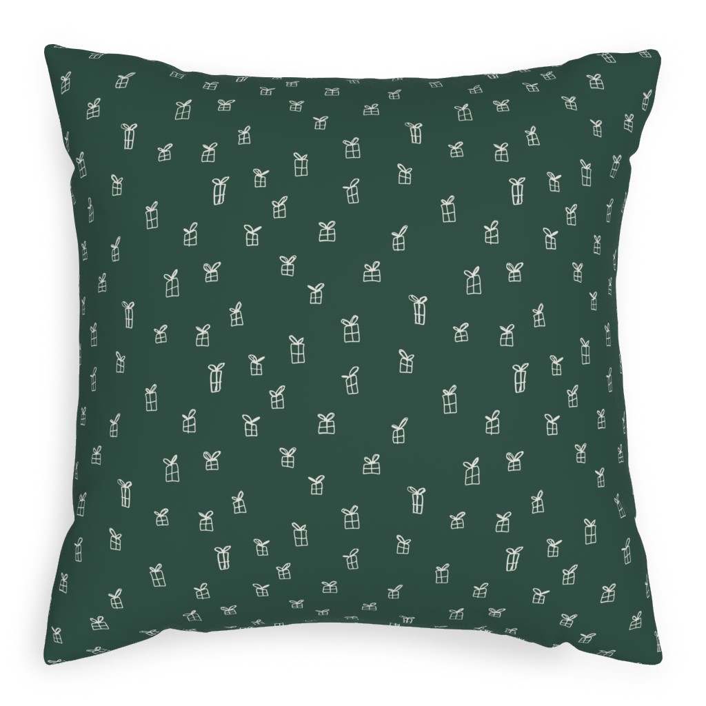 Christmas Presents on Green Pillow, Woven, Beige, 20x20, Single Sided, Green