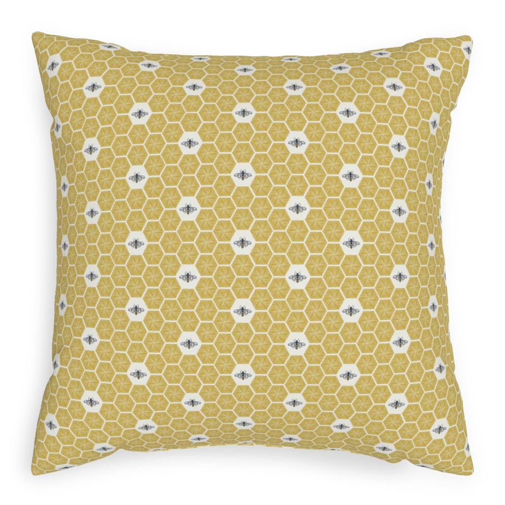 Bees Stitched Honeycomb - Gold Pillow, Woven, Beige, 20x20, Single Sided, Yellow, Classic Yellow