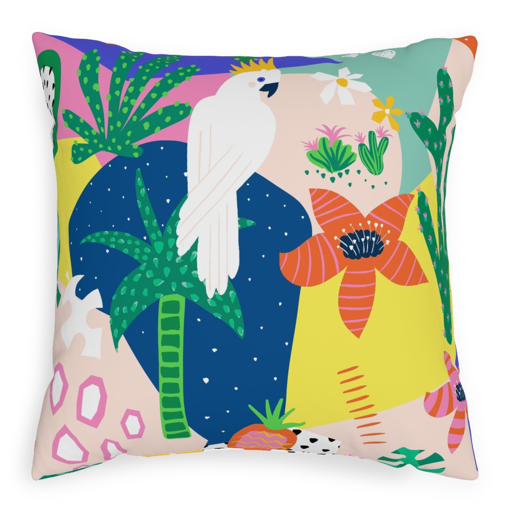 Tropical Birds Collage Pillow, Woven, Beige, 20x20, Single Sided, Multicolor