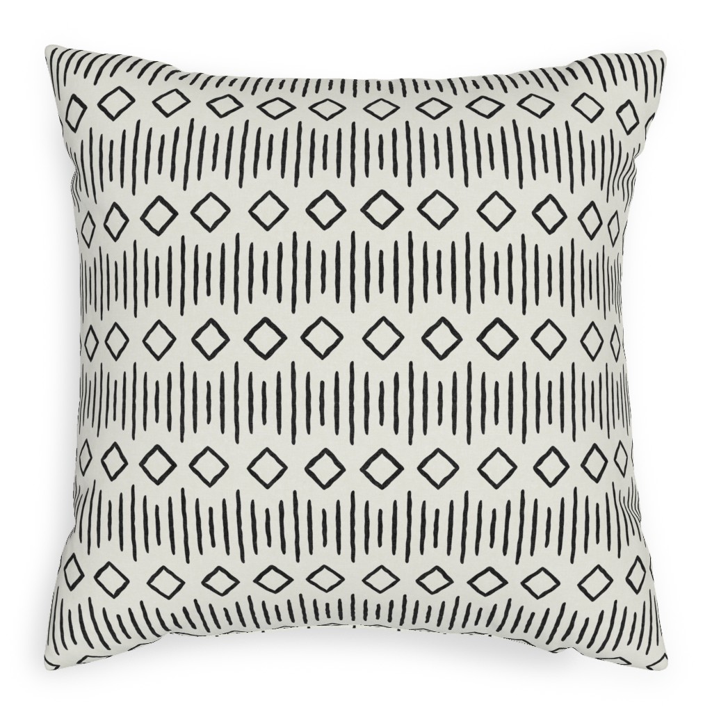 Diamond Fall - Mud Cloth - Onyx on Bone - Mudcloth Farmhouse Tribal - Lad19bs Pillow, Woven, Beige, 20x20, Single Sided, Beige, Pearl