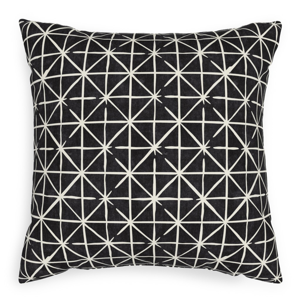 Geometric Triangles - Distressed Geometric Pillow, Woven, Beige, 20x20, Single Sided, Black, Black