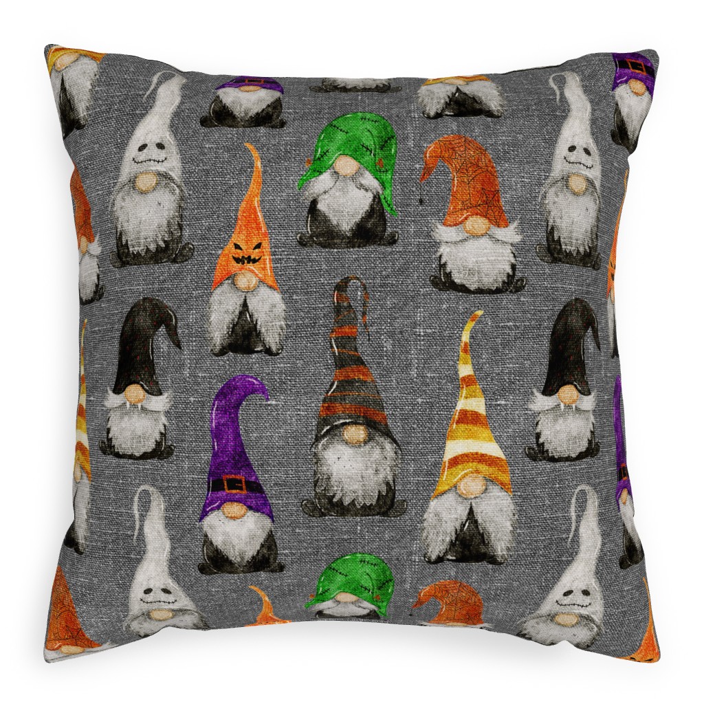 Halloween Gnomes - Grey Pillow, Woven, Beige, 20x20, Single Sided, Multicolor