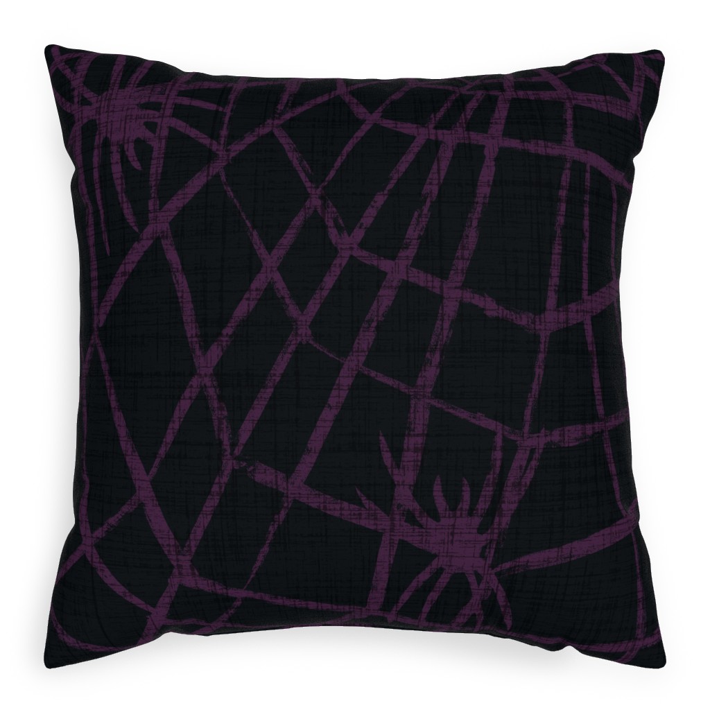 Creepy Crawlies - Eggplant Pillow, Woven, Beige, 20x20, Single Sided, Black, Black
