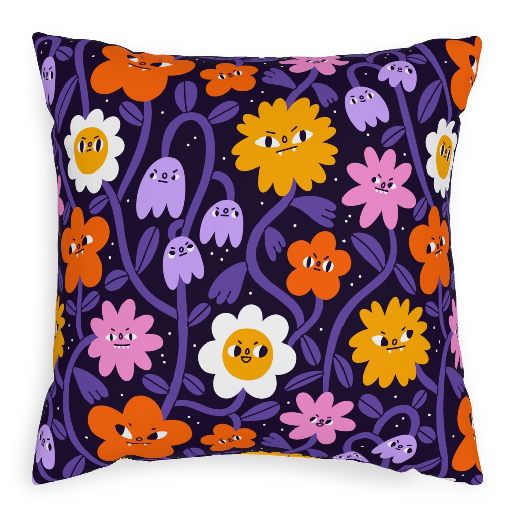 Extremely Wicked and Shockingly Evil Halloween Garden - Purple Pillow, Woven, Beige, 20x20, Single Sided, Purple, Purple