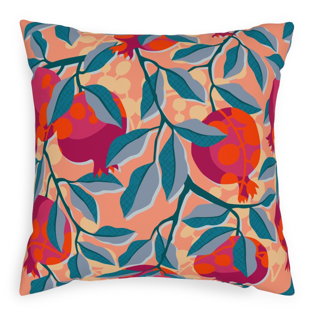 Retro Pomegranate - Multi Pillow, Woven, Beige, 20x20, Single Sided, Multicolor