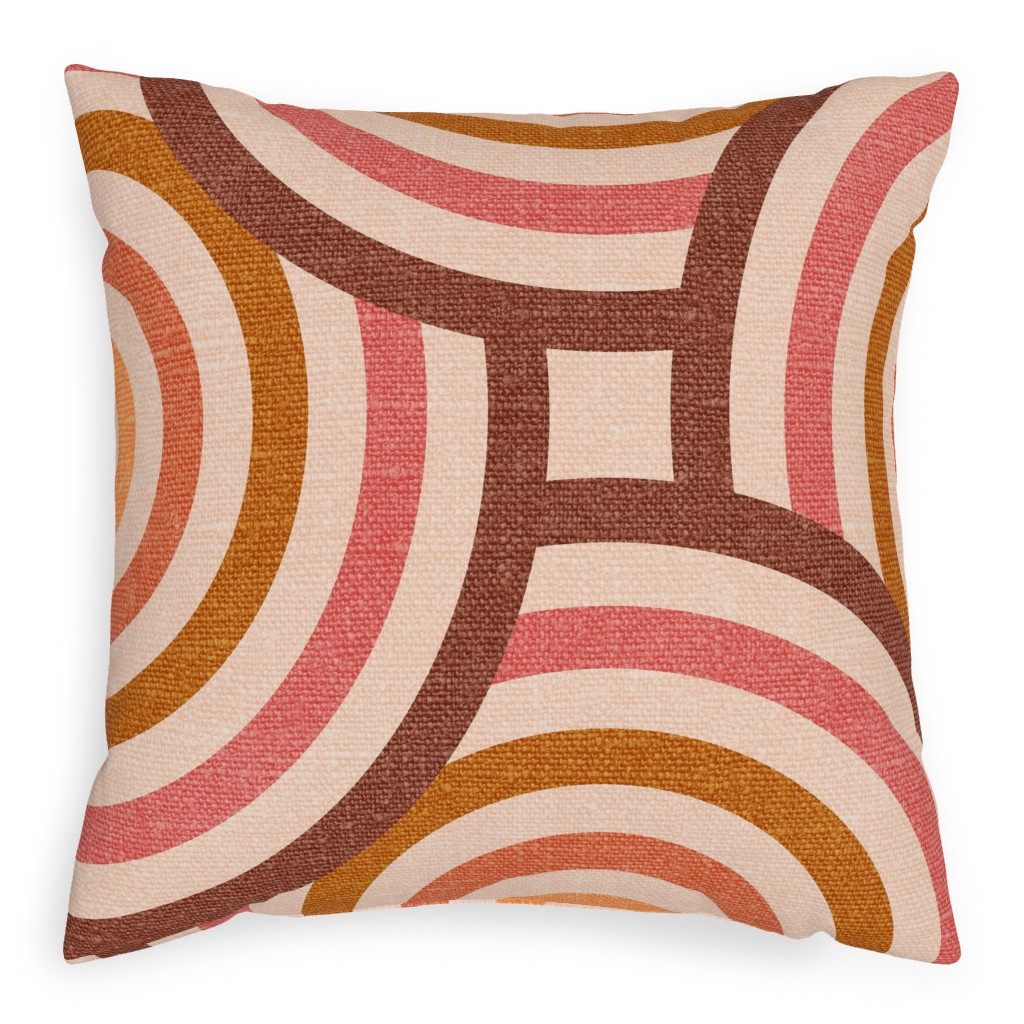 Retro Circles - Warm Pillow, Woven, Beige, 20x20, Single Sided, Pink