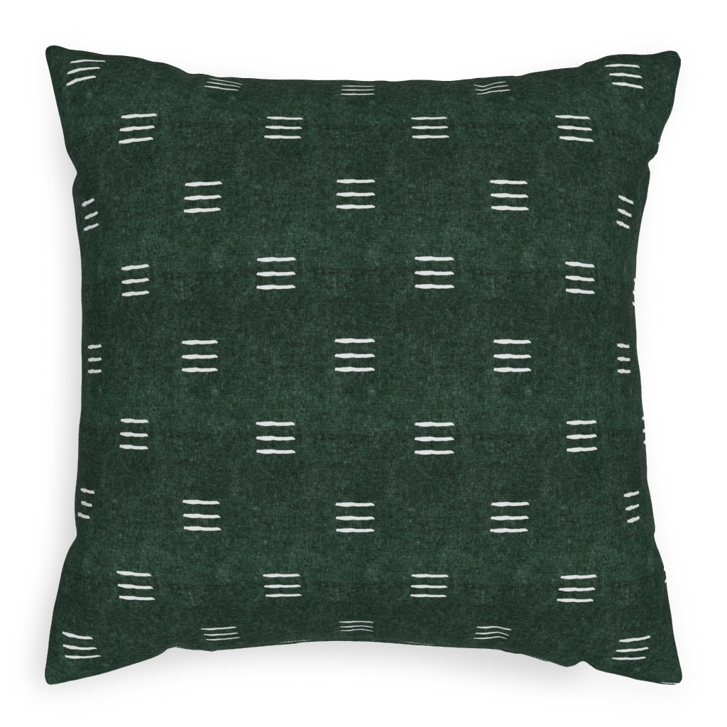 Triple Dash Mud Cloth Pillow, Woven, Beige, 20x20, Single Sided, Green, Seaweed