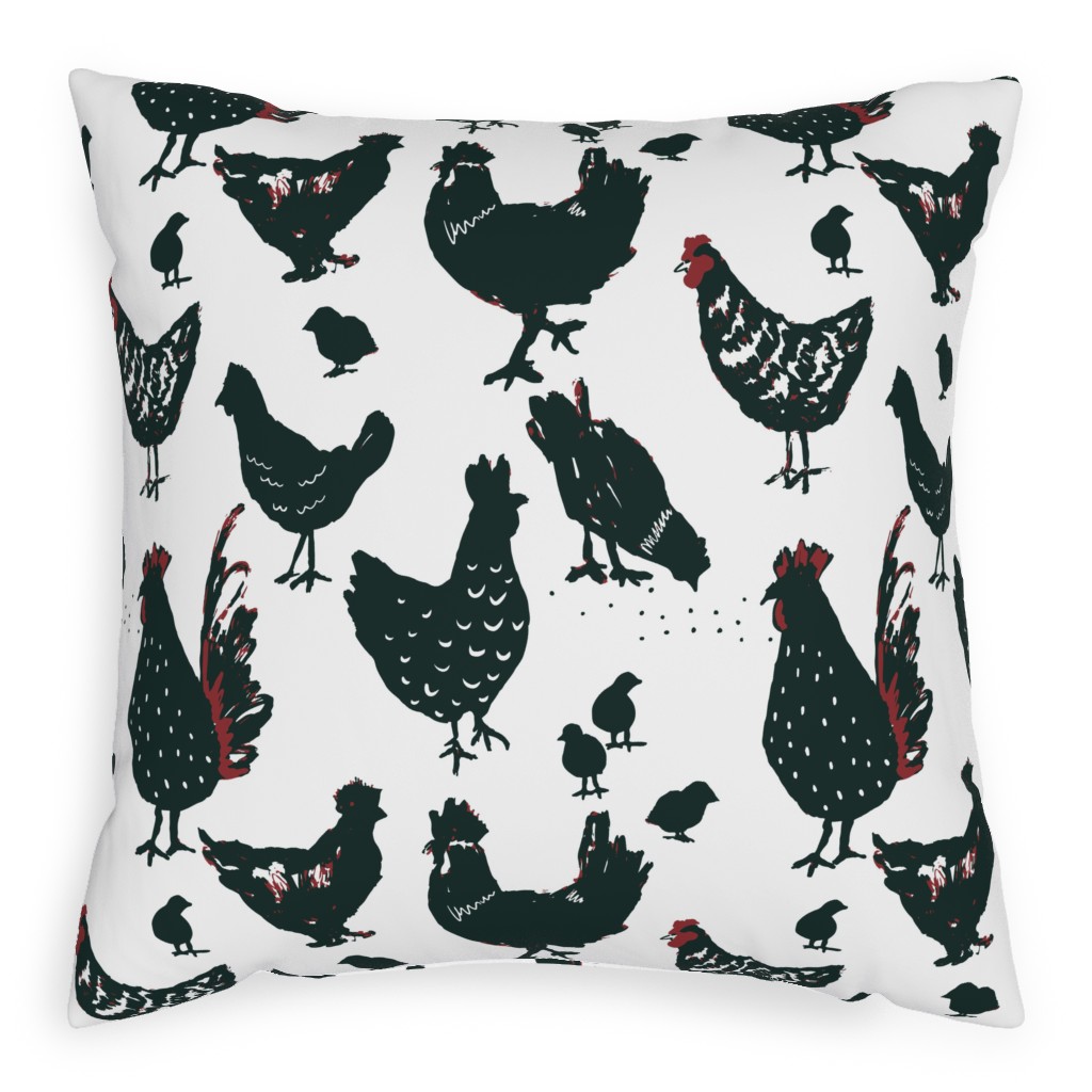 Chickens - Neutral Pillow, Woven, Beige, 20x20, Single Sided, Black, Black