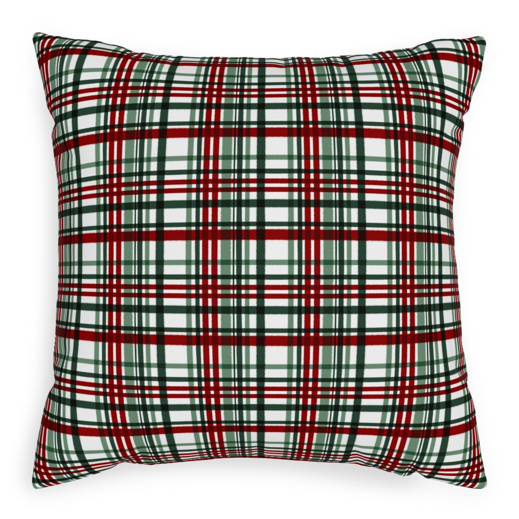 Intricate Plaid Pillow, Woven, Beige, 20x20, Single Sided, Green