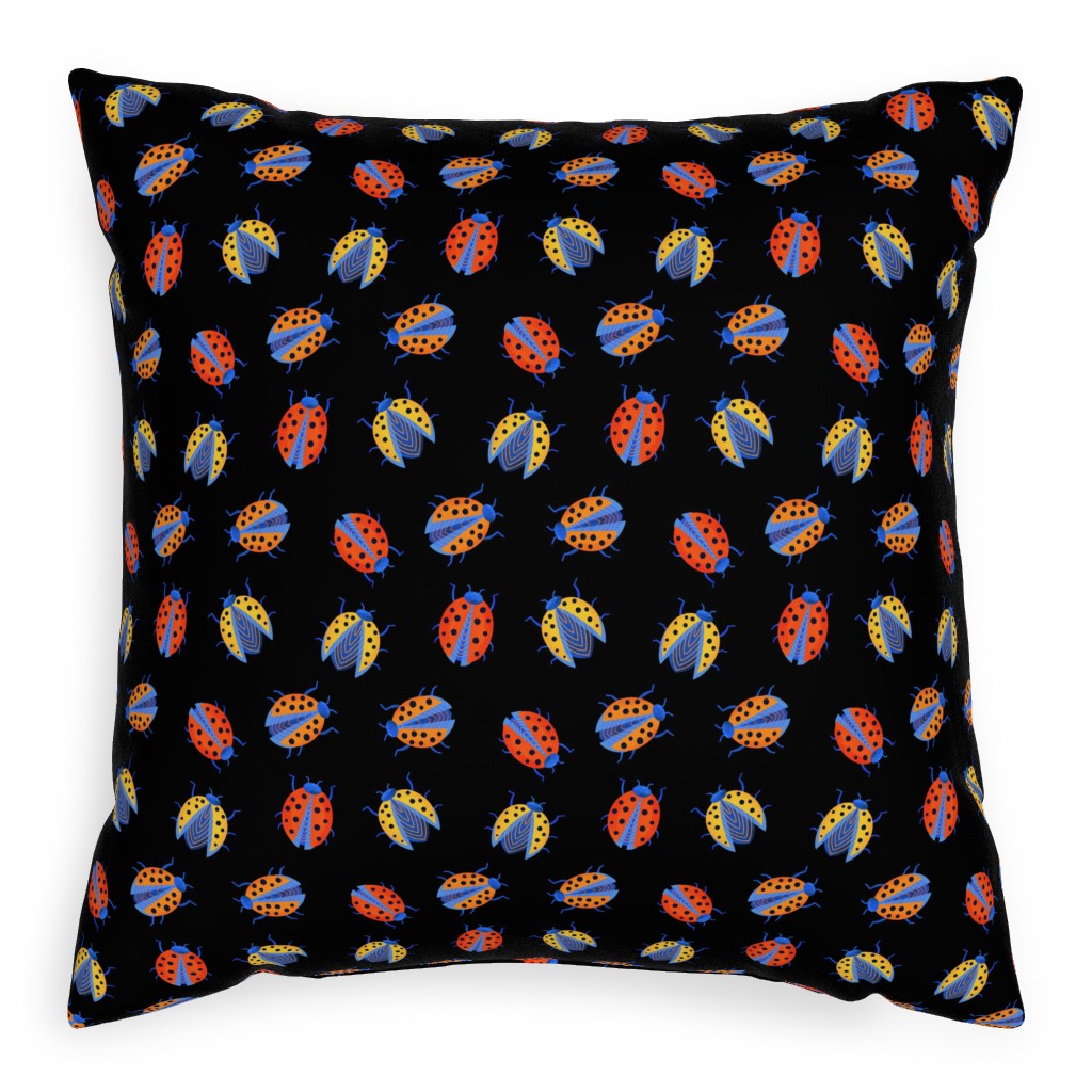 Classic Ladybugs Pillow, Woven, Beige, 20x20, Single Sided, Multicolor, Black